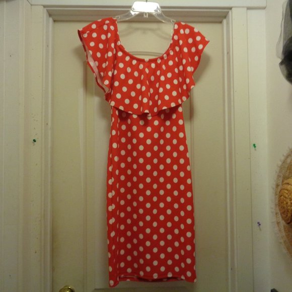 PINUP ROMANCE DARLING IN DOTS RUFFLES KNIT DRESS BY GOT STYLE X LG - Picture 5 of 6